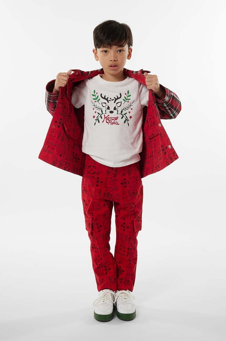 Kenzo Kids t-shirt bawełniany dziecięcy kolor beżowy z nadrukiem