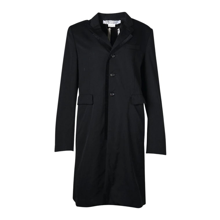 Long Black Wool Jacket with Velvet Trim Comme des Garçons