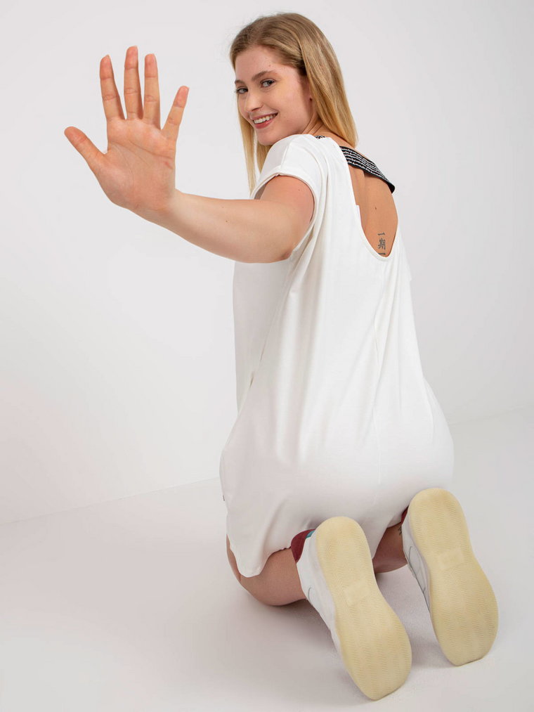 Bluzka plus size biały casual codzienna dekolt w kształcie V rękaw krótki długość długa print (nadruk) kieszenie