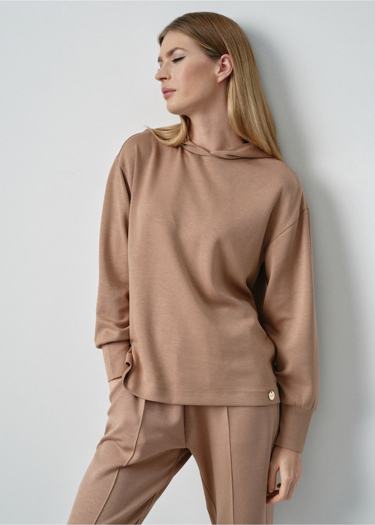 Bluza damska z kapturem w kolorze camel