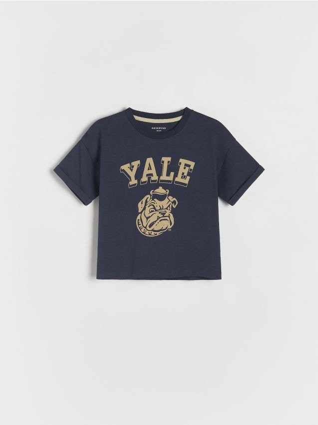 Reserved - T-shirt oversize Yale - granatowy