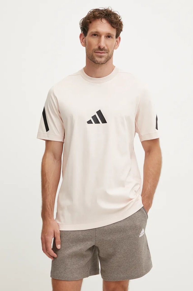 adidas t-shirt bawełniany ZNE męski kolor beżowy z nadrukiem JF2459