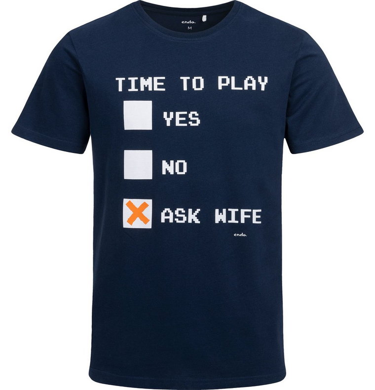 T-shirt męski Koszulka męska bawełniana granatowa M Time to play ? Endo