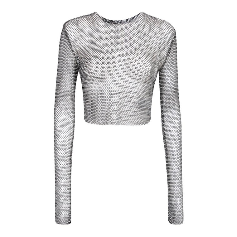 Czarny Crop Top z Rhinestones i Długimi Rękawami Genny