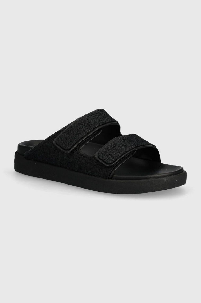 Calvin Klein klapki FLAT ADJ SLIDE MONOCQ damskie kolor czarny HW0HW01955