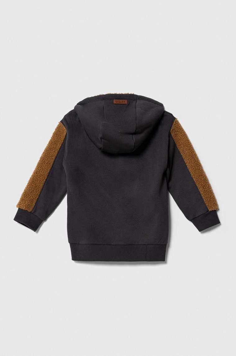 Sisley bluza dziecięca kolor czarny z kapturem wzorzysta