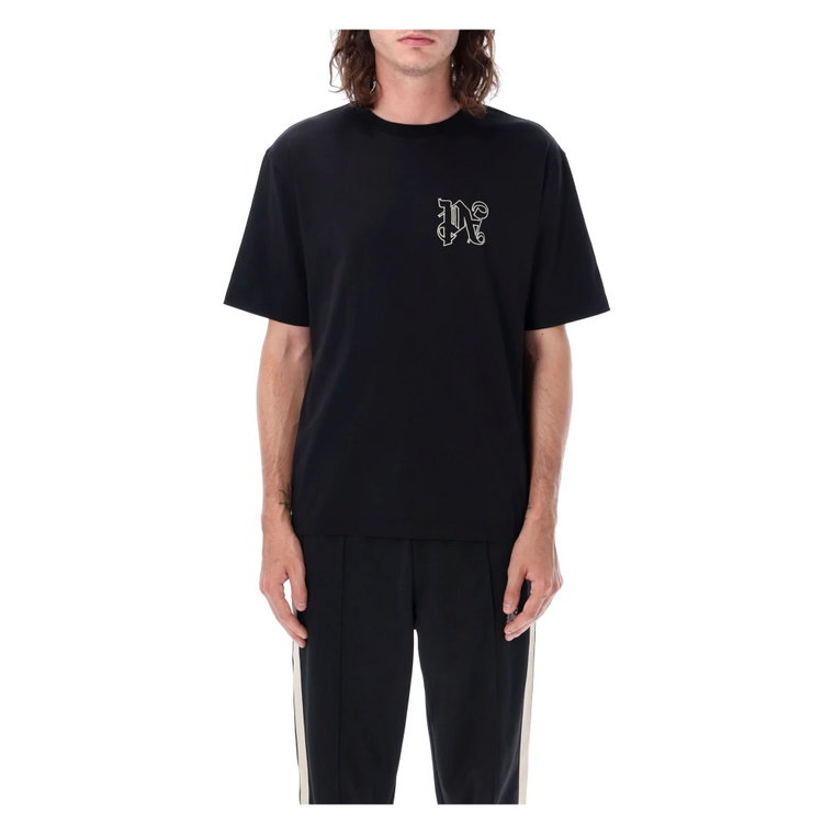 Czarna koszulka z monogramem PA - Odzież męska Palm Angels