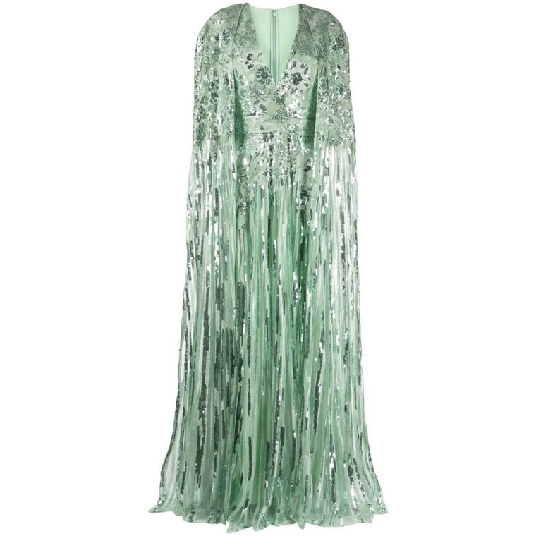Zielona Sukienka z Kwiatowym Haftem Elie Saab