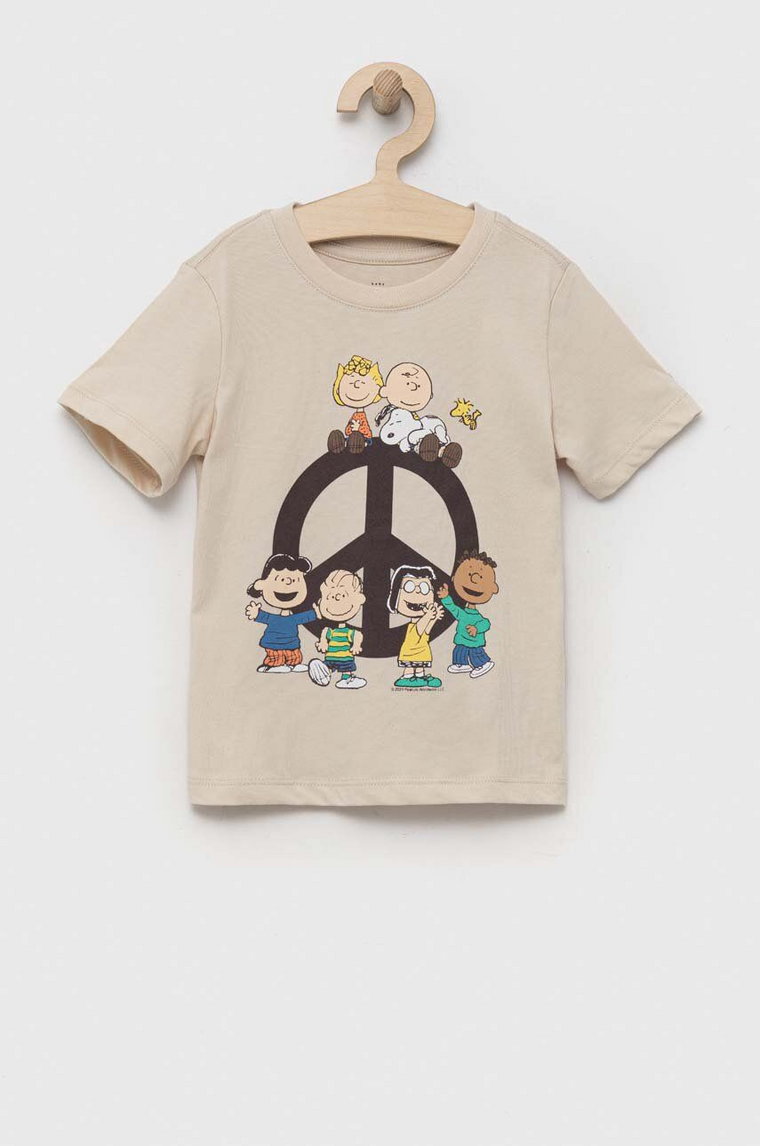 GAP t-shirt dziecięcy kolor beżowy z nadrukiem