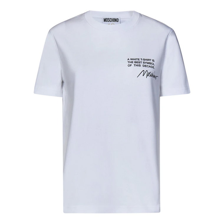Białe T-shirty i Pola z żebrowanym dekoltem Moschino