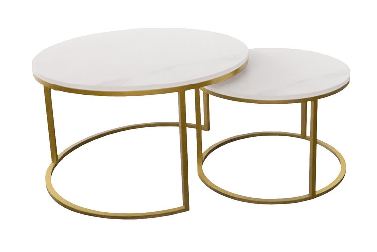Zestaw dwóch stolików kawowych w stylu glamur marmur + złoty - Mirden 4X