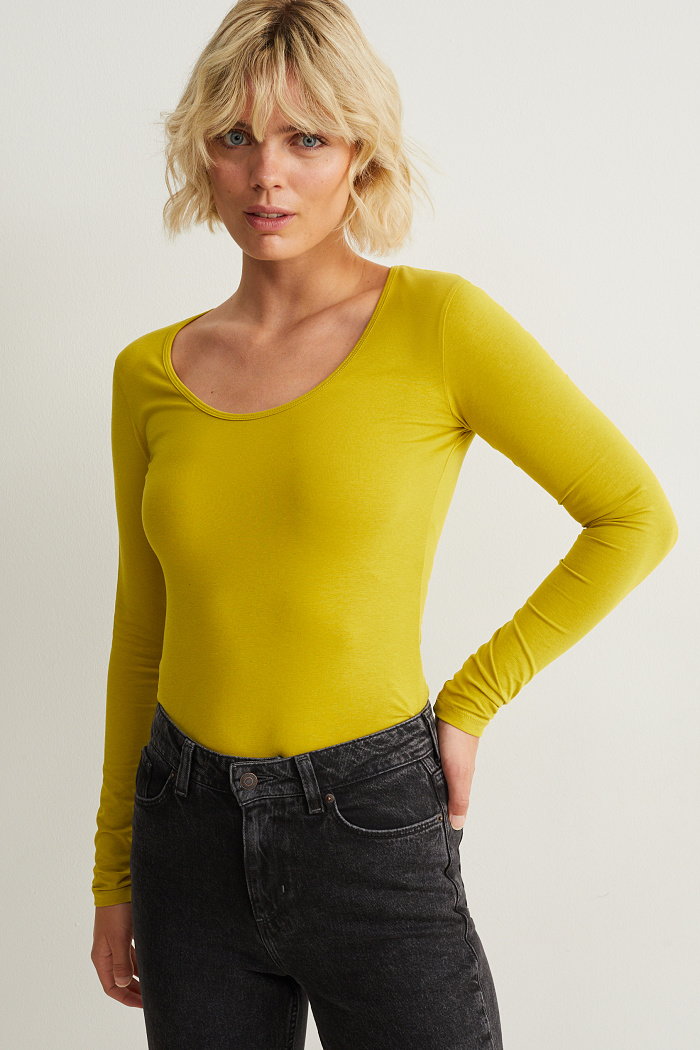C&A Koszulka z długim rękawem z linii basic, żółty, Rozmiar: XL