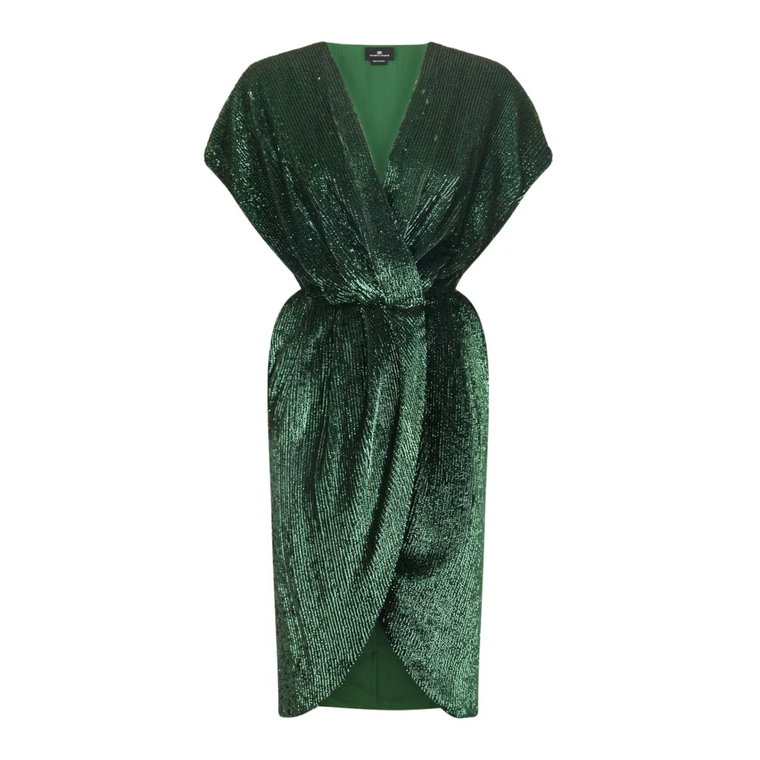 Zielona Sukienka z Cekinami Dekolt V Szczelina Elisabetta Franchi