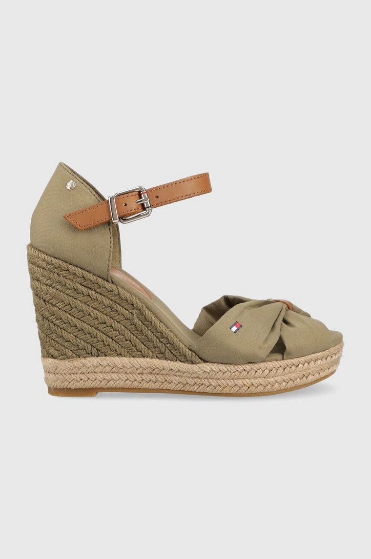 Tommy Hilfiger sandały BASIC OPENED TOE HIGH WEDGE kolor zielony FW0FW04784