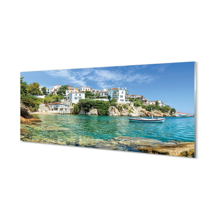 Szklany panel Grecja Morze miasto natura 125x50 cm