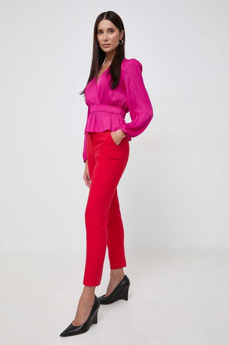 Morgan spodnie damskie kolor czerwony dopasowane high waist