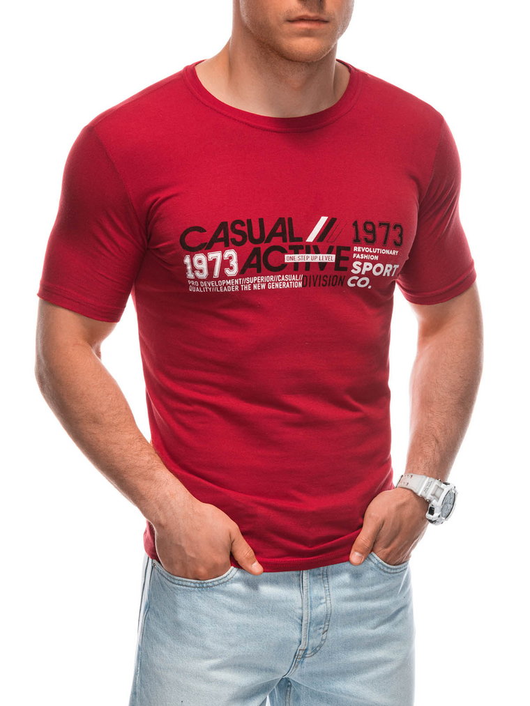 T-shirt męski z nadrukiem S1962 - czerwony