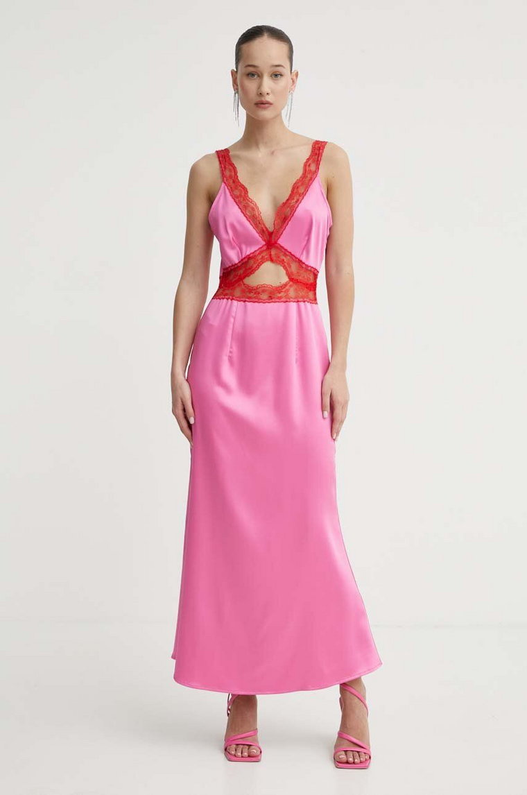 Never Fully Dressed sukienka kolor różowy maxi rozkloszowana