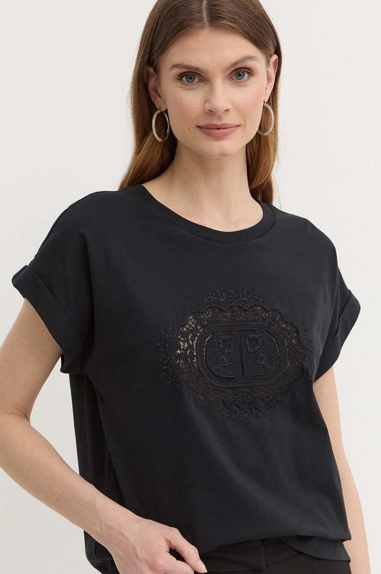Twinset t-shirt bawełniany damski kolor czarny
