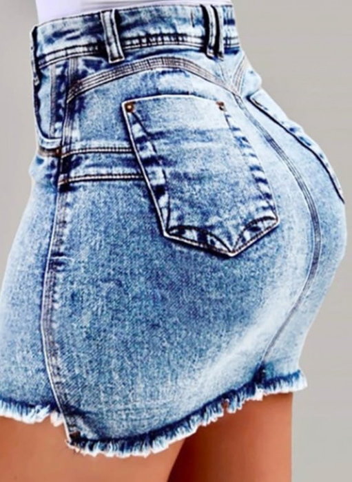 Spódnica mini jeansowa dekatyzowana z postrzępionym dołem