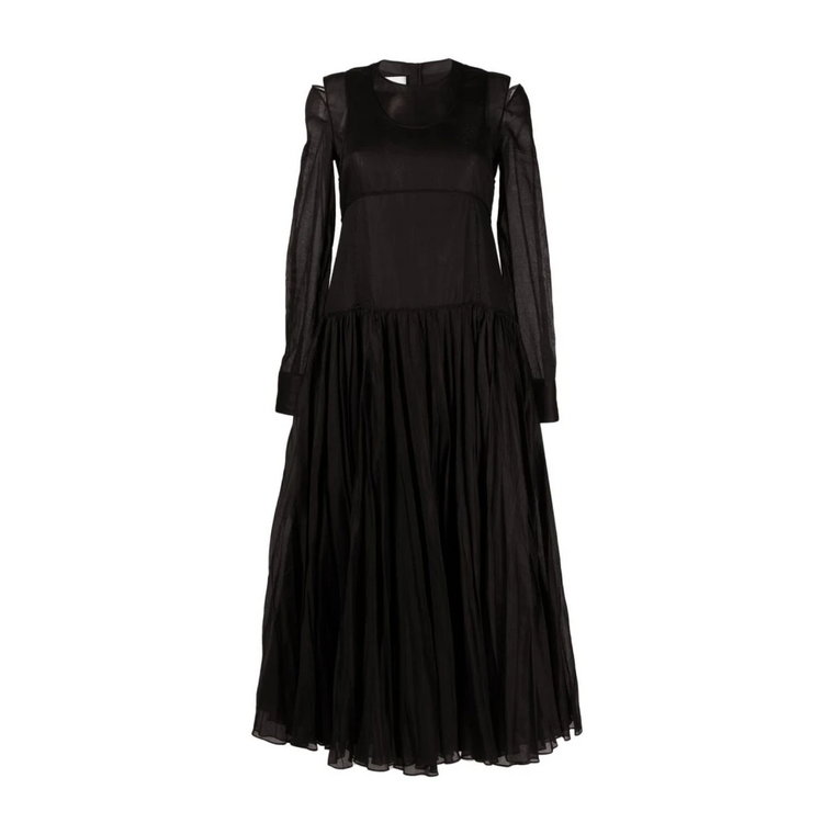 Czarna Sukienka Midi z Plisowaną Spódnicą i Wyciętymi Ramionami Jil Sander