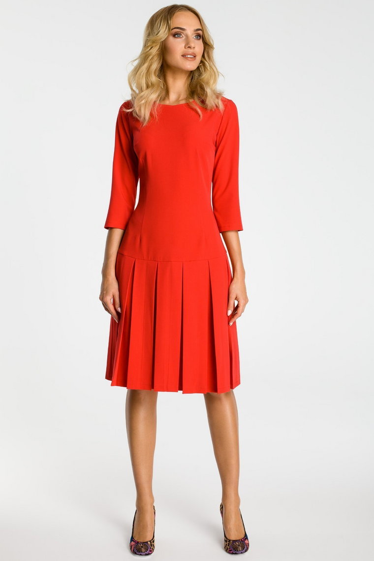 FABIENNE Sukienka z obniżoną talią i kontrafałdami - czerwona