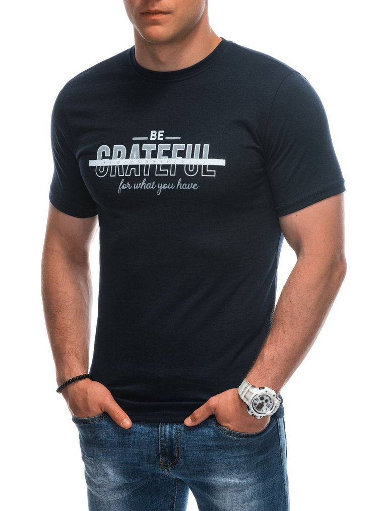 T-shirt męski z nadrukiem S1947 - granatowy