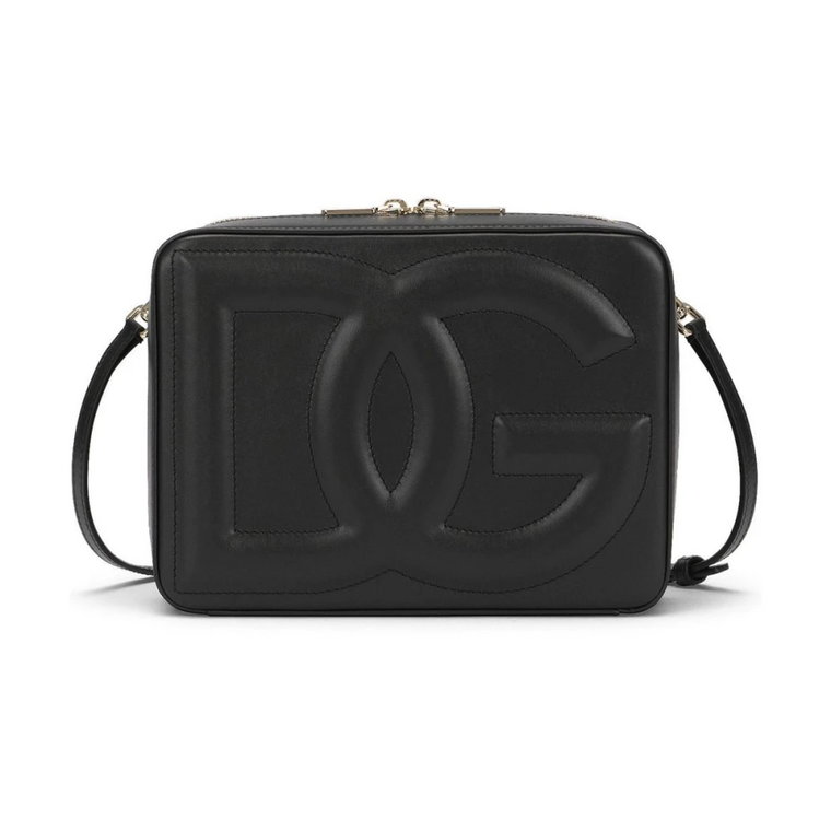 Czarna skórzana torba z wytłoczonym logo Dolce & Gabbana