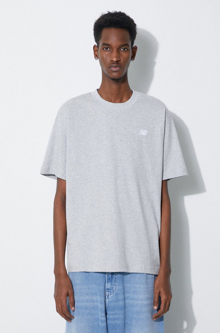 New Balance t-shirt bawełniany Essentials Cotton męski kolor szary melanżowy MT41509AG