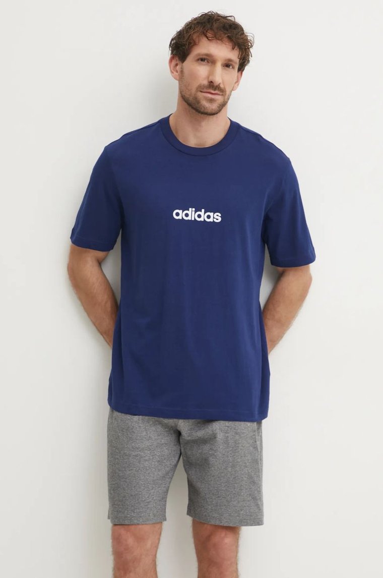 adidas t-shirt bawełniany Essentials Linear męski kolor granatowy z nadrukiem JE8999