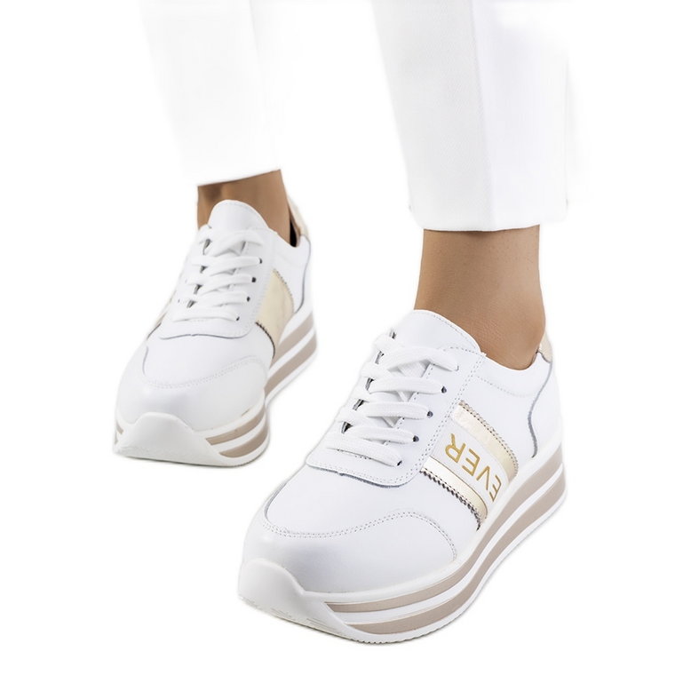 Biało złote sneakersy skórzane Teresin białe złoty