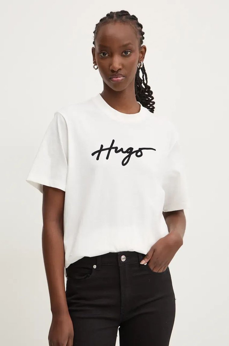 HUGO t-shirt bawełniany damski kolor biały 50528585