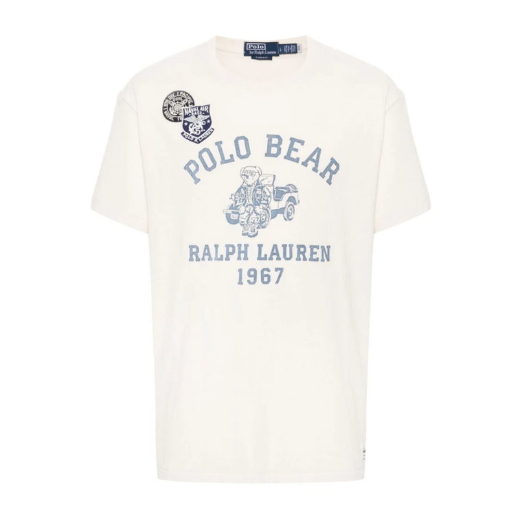 Beżowe T-shirty i Pola z nadrukiem Misia Ralph Lauren