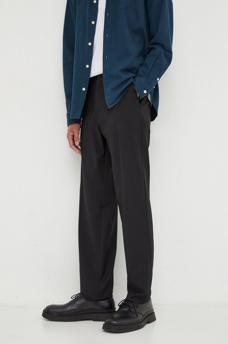 Marc O'Polo spodnie z domieszką wełny kolor czarny w fasonie chinos