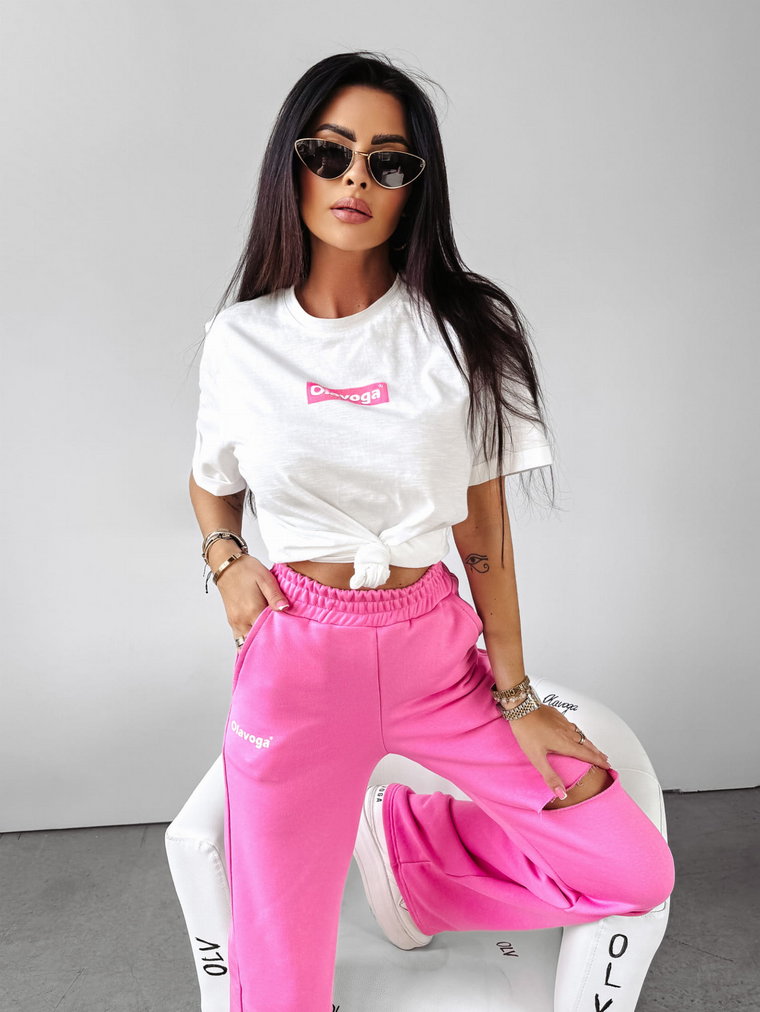 T-shirt damski OLAVOGA GRAND biało - różowy