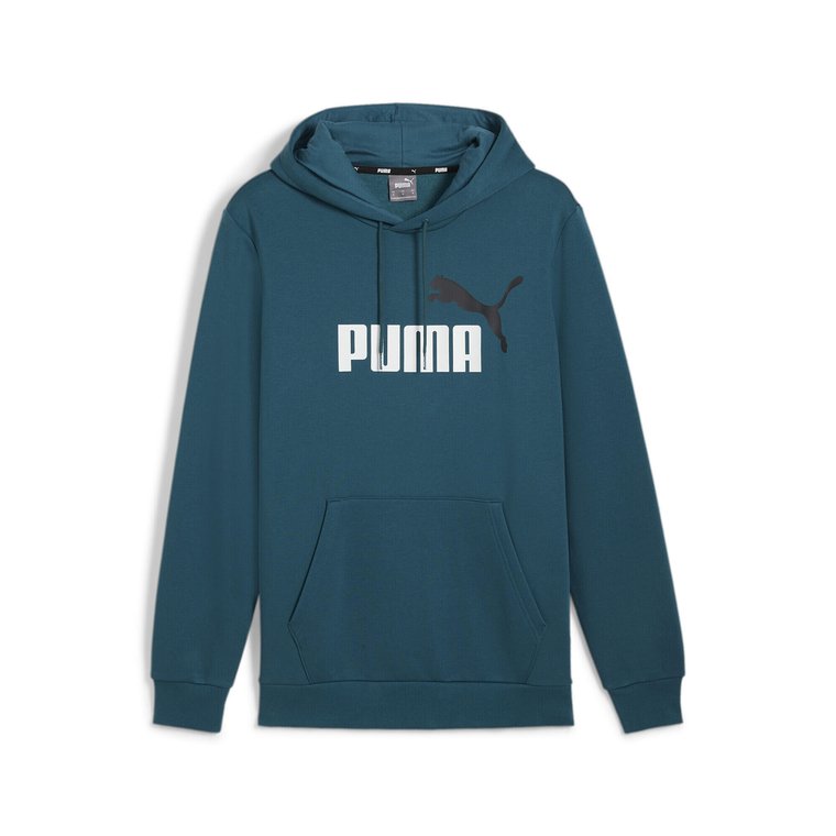 Męska bluza z kapturem i dużym dwukolorowym logo Essentials+ PUMA Cold Green