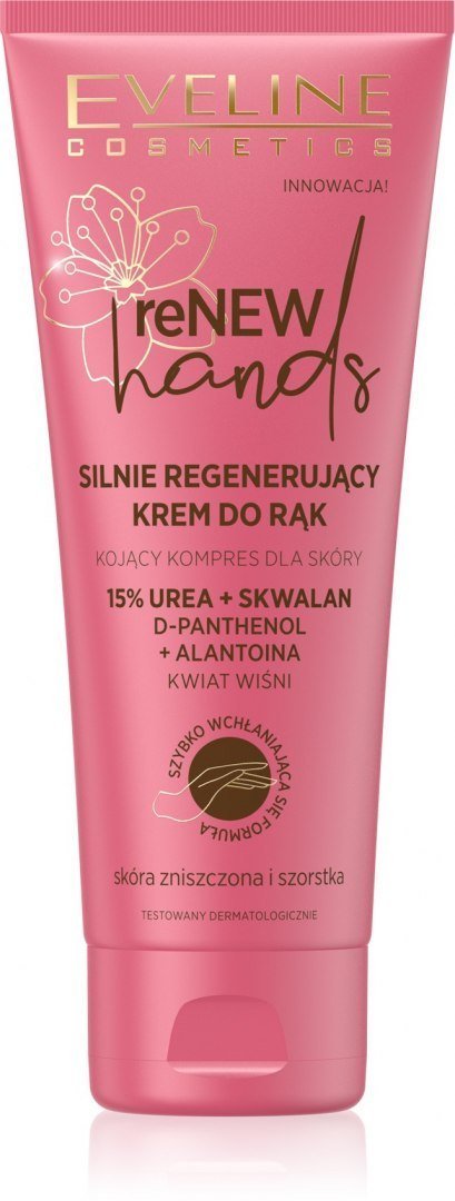 Eveline Cosmetics, Renew Hands, Silnie regenerujący krem do rąk Kwiat Wiśni do skóry szorstkiej i zniszczonej, 75 ml