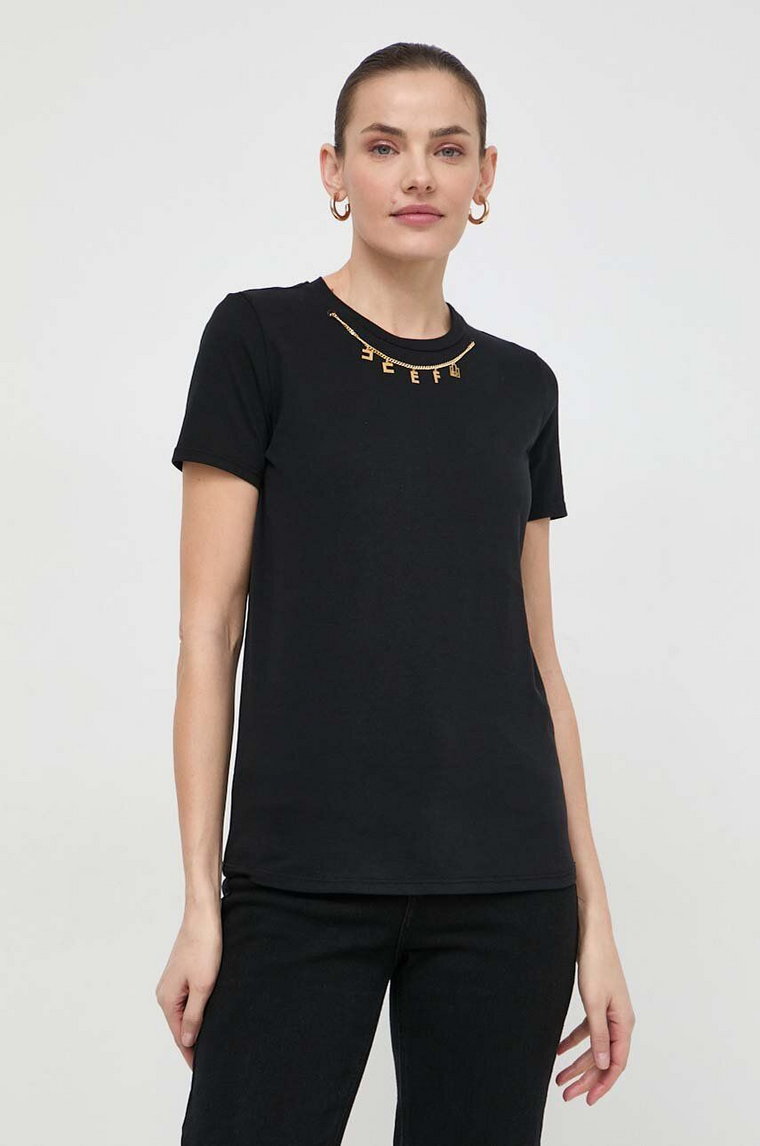 Elisabetta Franchi t-shirt bawełniany damski kolor czarny MA01141E2