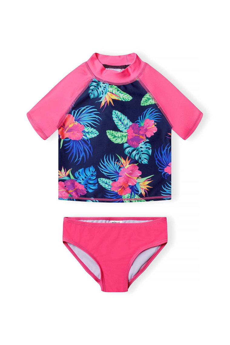 Strój kąpielowy- koszulka w kwiaty i  różowe majtki z filtrem UV