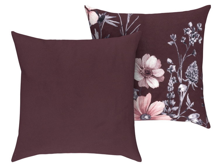 LIVARNO home Poszewki na poduszkę z mikrowłókna, satynowe, 40 x 40 cm, 2 sztuki (Fioletowy w kwiaty)