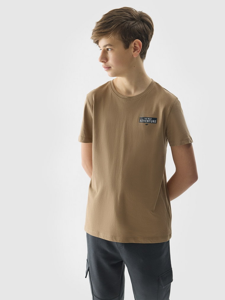 T-shirt z bawełny organicznej z nadrukiem chłopięcy - brązowy