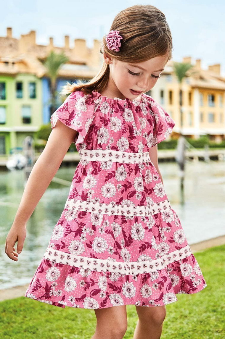 Mayoral sukienka dziecięca kolor różowy mini rozkloszowana