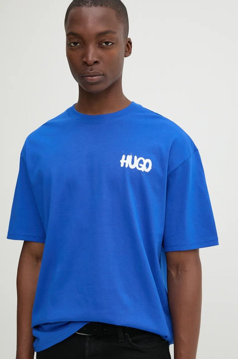 Hugo Blue t-shirt bawełniany męski kolor niebieski z nadrukiem 50532295