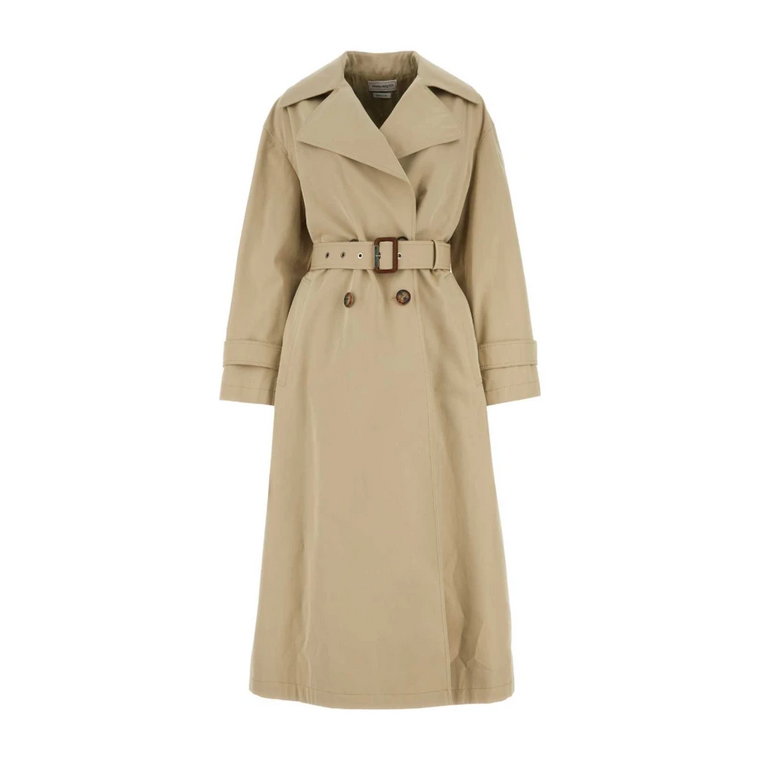 Cappuccino Bawełniany Płaszcz Trench Alexander McQueen