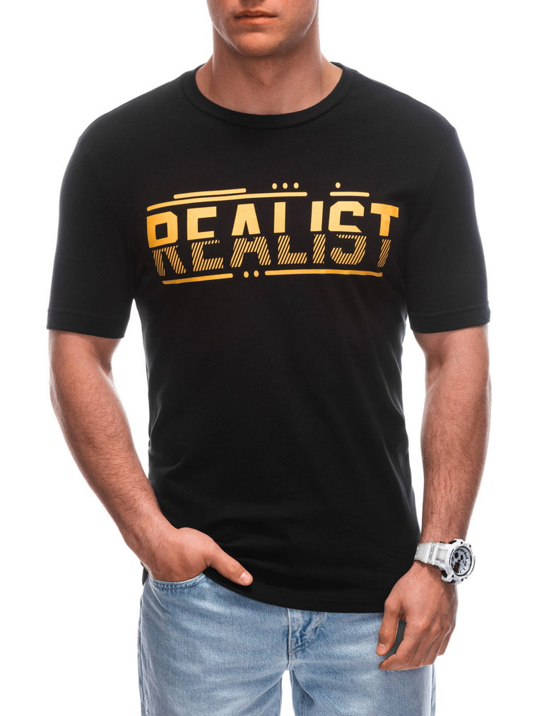 T-shirt męski z nadrukiem S1928 - czarny