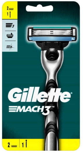 Maszynka do golenia dla mężczyzn Gillette Mach3 z 2 wymiennymi wkładami (7702018020676). Golarka ręczna
