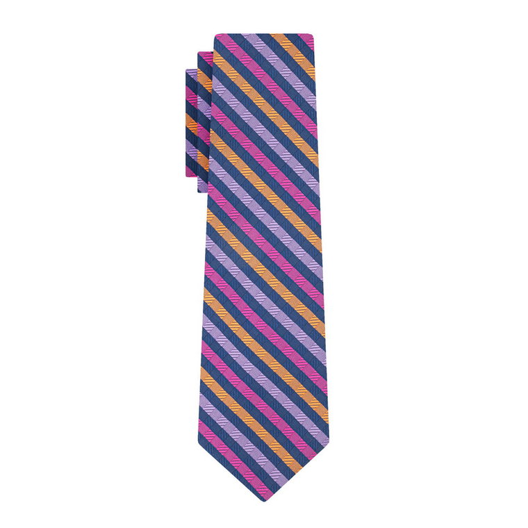 Krawat fioletowy w różowo-pomarańczowe paski EM 9