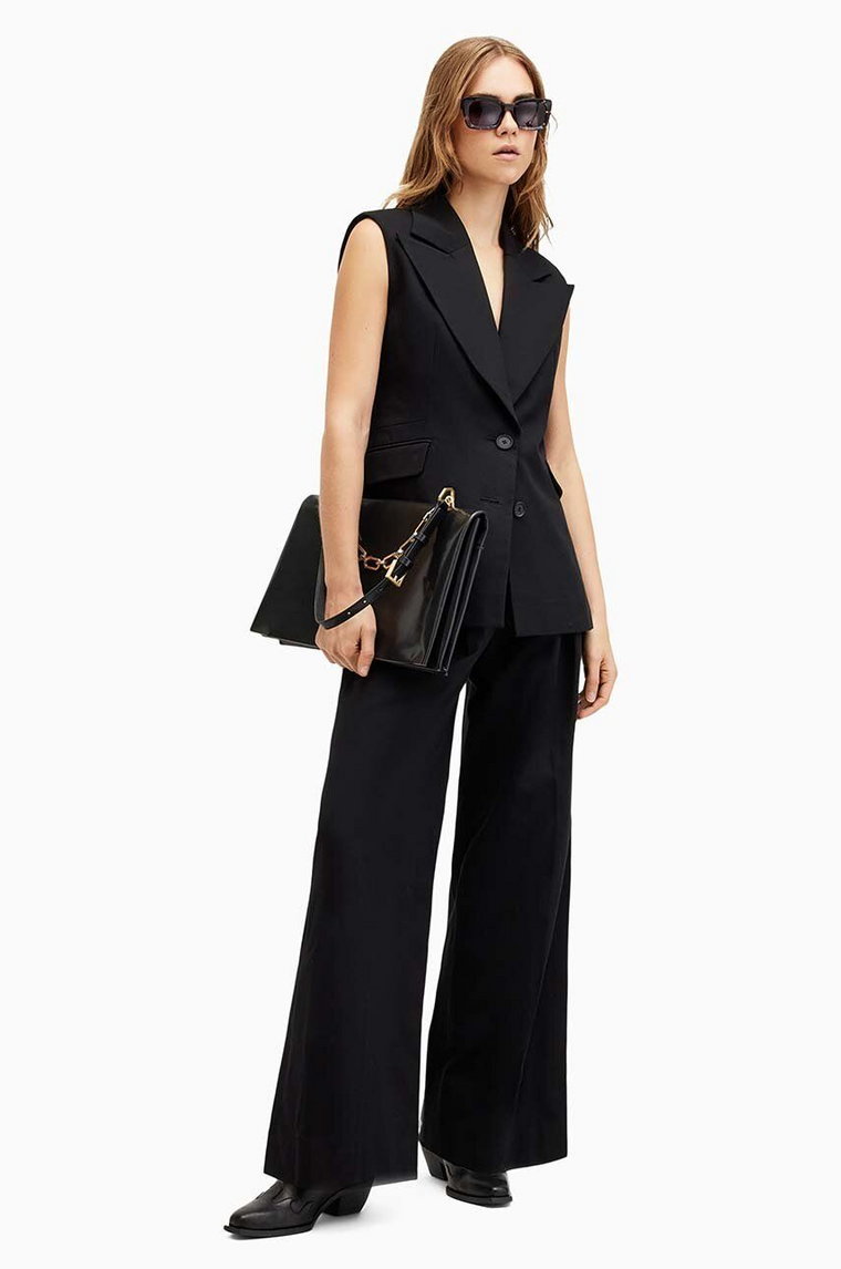 AllSaints spodnie bawełniane HALLY TROUSER kolor czarny szerokie high waist W010QA