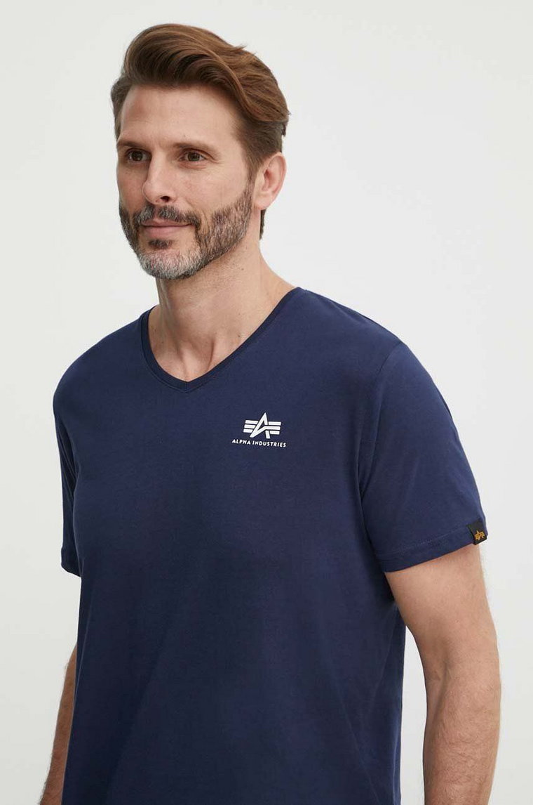 Alpha Industries t-shirt bawełniany męski kolor granatowy gładki