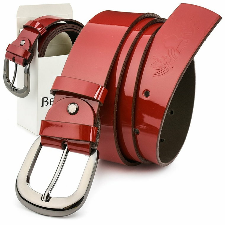 Beltimore skórzany damski pasek do spodni 4 cm czerwony A71 : Kolory - czerwony, Rozmiar pasków - r.105-120 cm